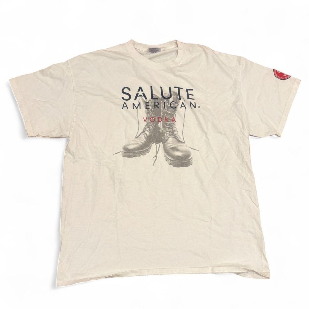 Salute American Vodka White Graphic T-Shirt Port & Company Mens XL Combat Boots